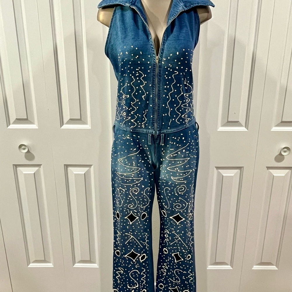 Vintage 1990-Y2K Denim Halter Jumpsuit with cool cutouts